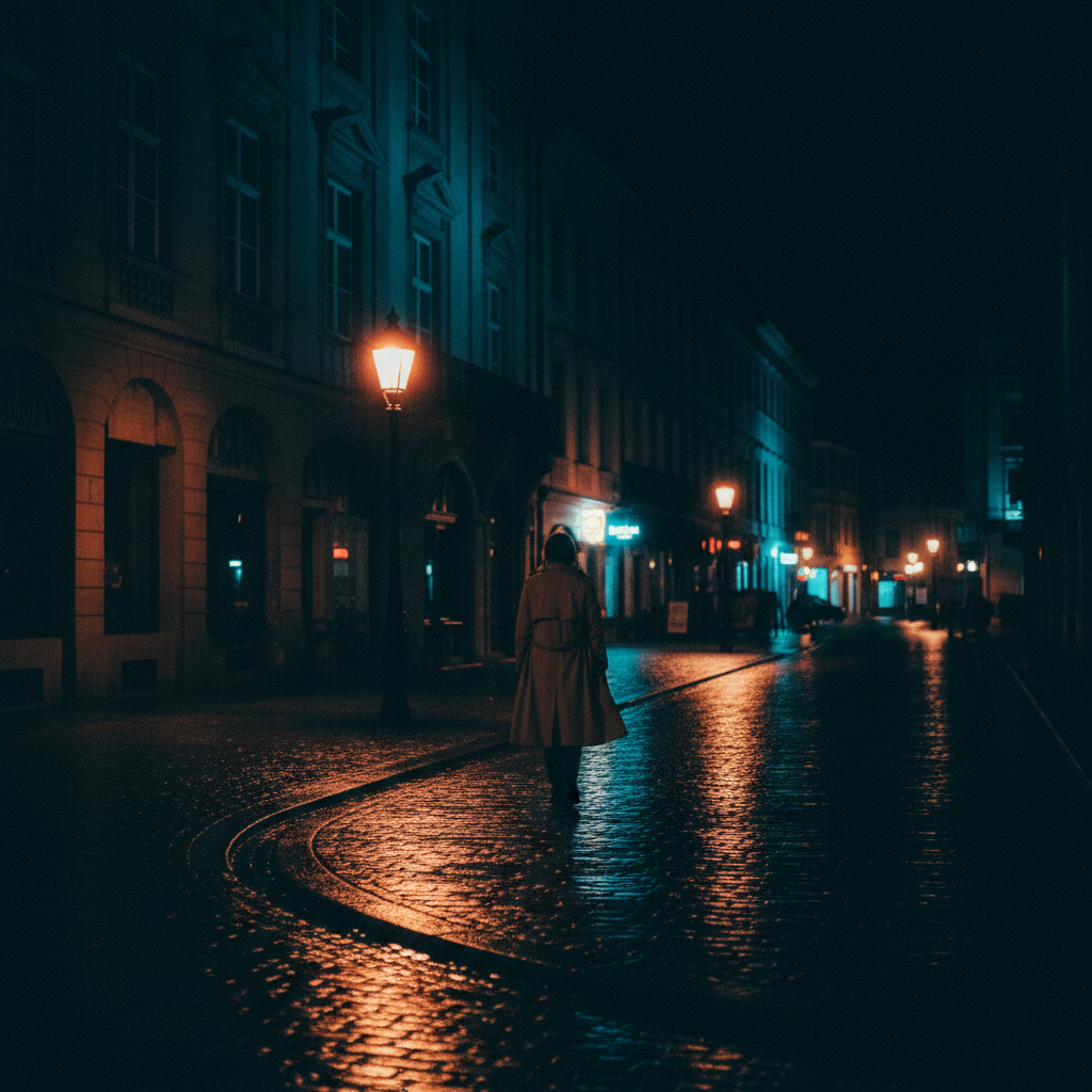 Cinematic street frame at night