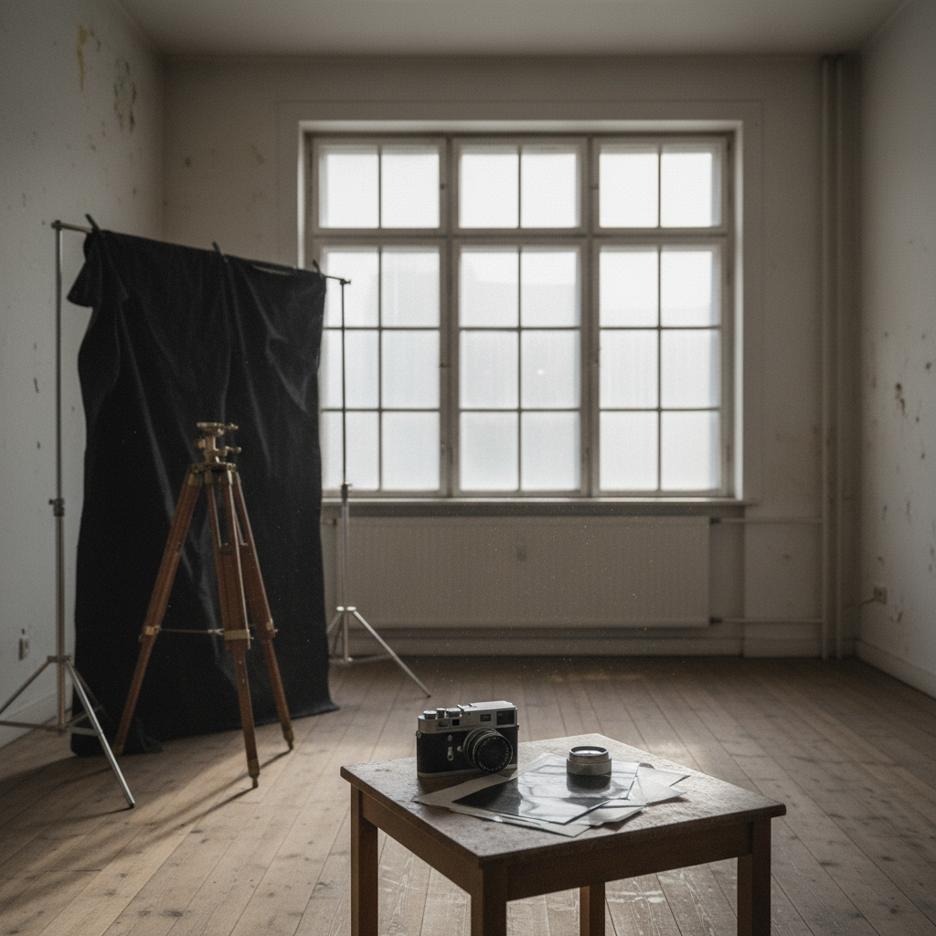 Studio interior with prints and natural light